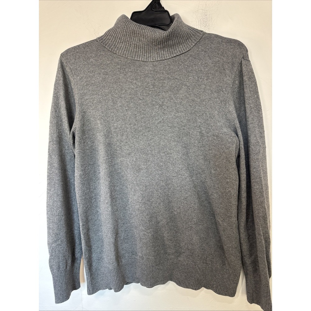 L.L. Bean Women's Turtleneck Sweater Grey 95% Cotton 5% Cashmere L Large